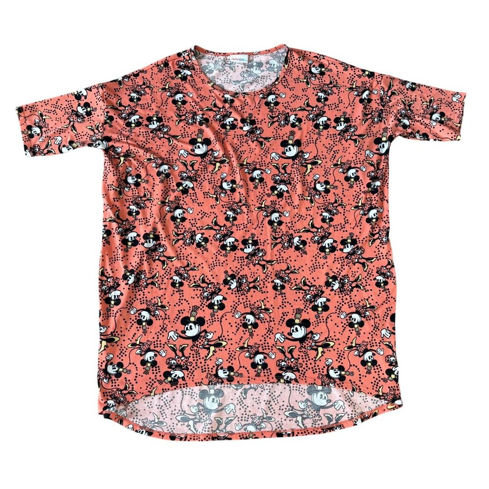 LULAROE DISNEY MINNIE MOUSE TUNIC SHIRT WOMENS SIZE M OVERSIZED ORANGE SHORT S